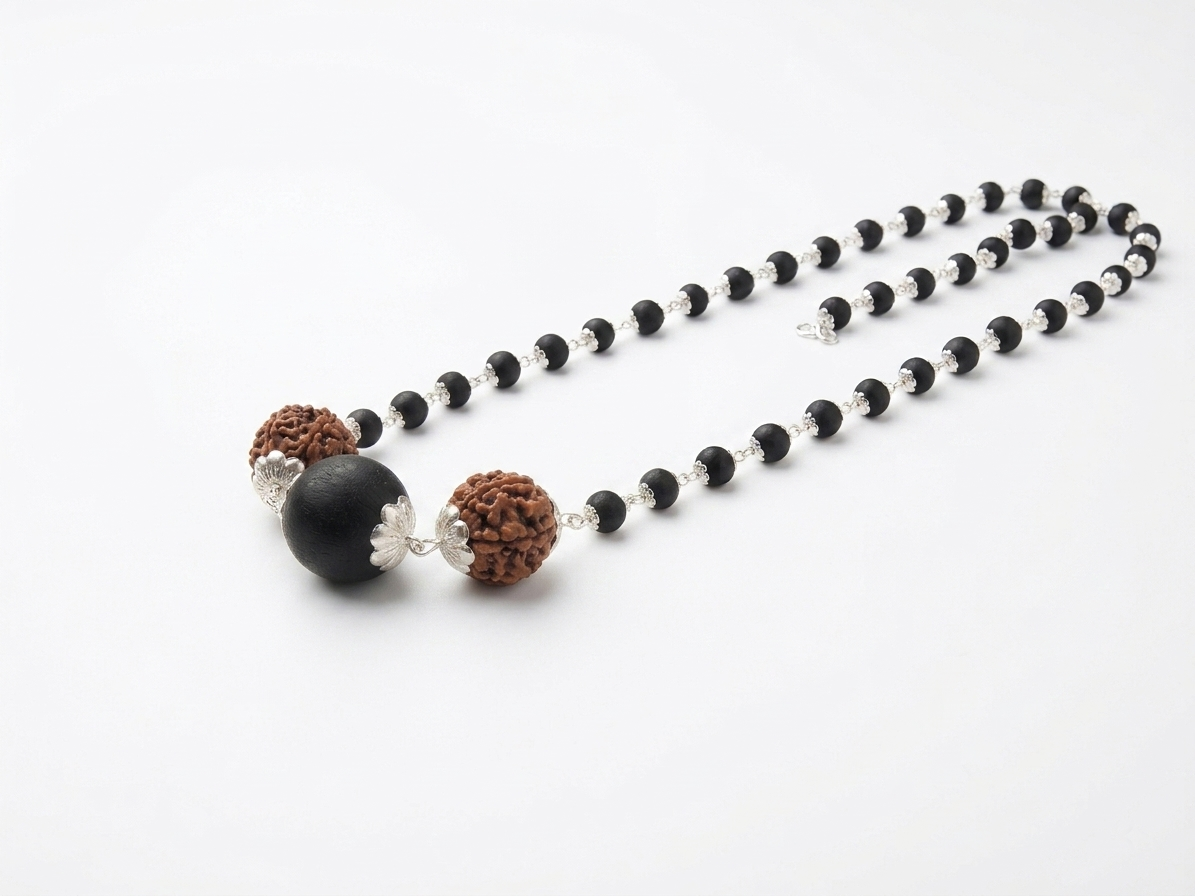 Karungali Rudraksha Mala combination german silver