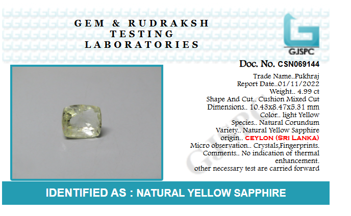 Yellow Sapphire (PUKHRAJ) Stone Ceylon 5 carats