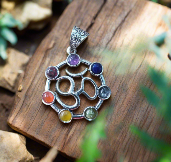 7 Chakra Gemstone Om Pendant