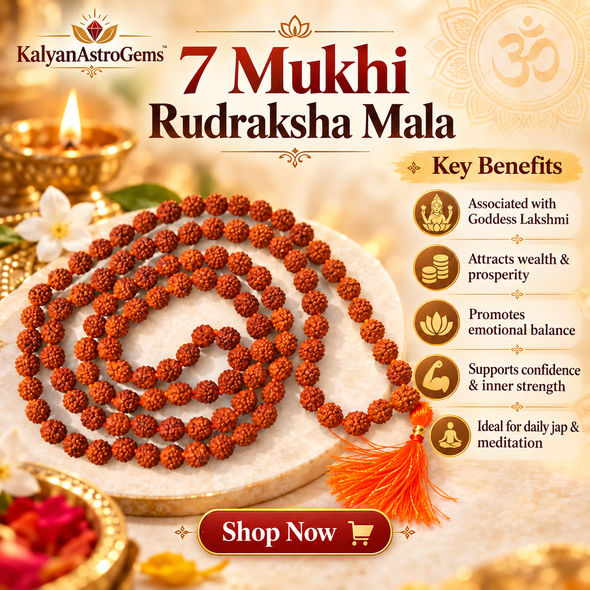 7 Mukhi Rudraksha Mala Certified
