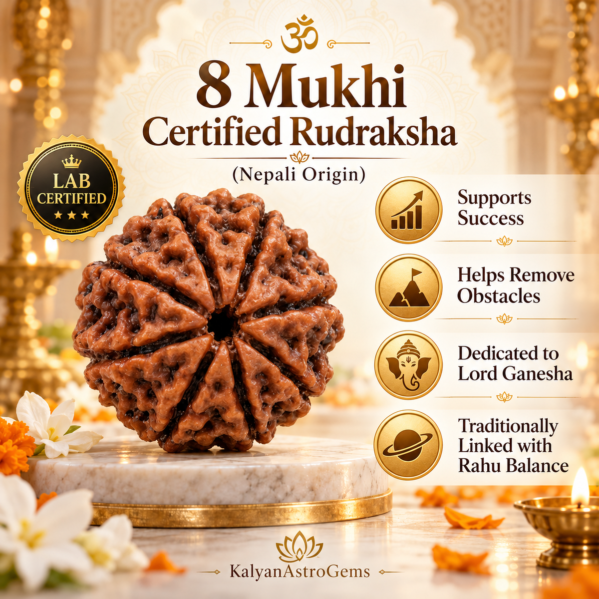 8 Mukhi Certified Rudraksha (Nepali Origin) original