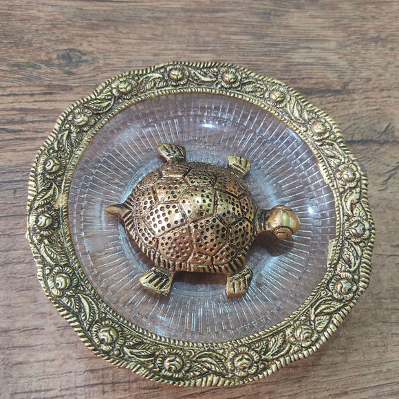 Golden Tortoise on glass plate Fengshui and Vastu