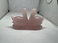 Natural Rose Quartz Mandarin love bird duck swan pair stone statue