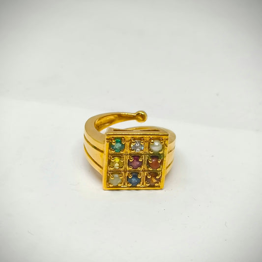 Gold ring with navratan gemstones