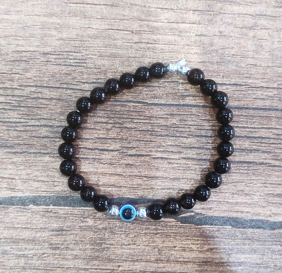 Black Beads Hamsa Hand Bracelet With Evil Eye - Evil Eyes India