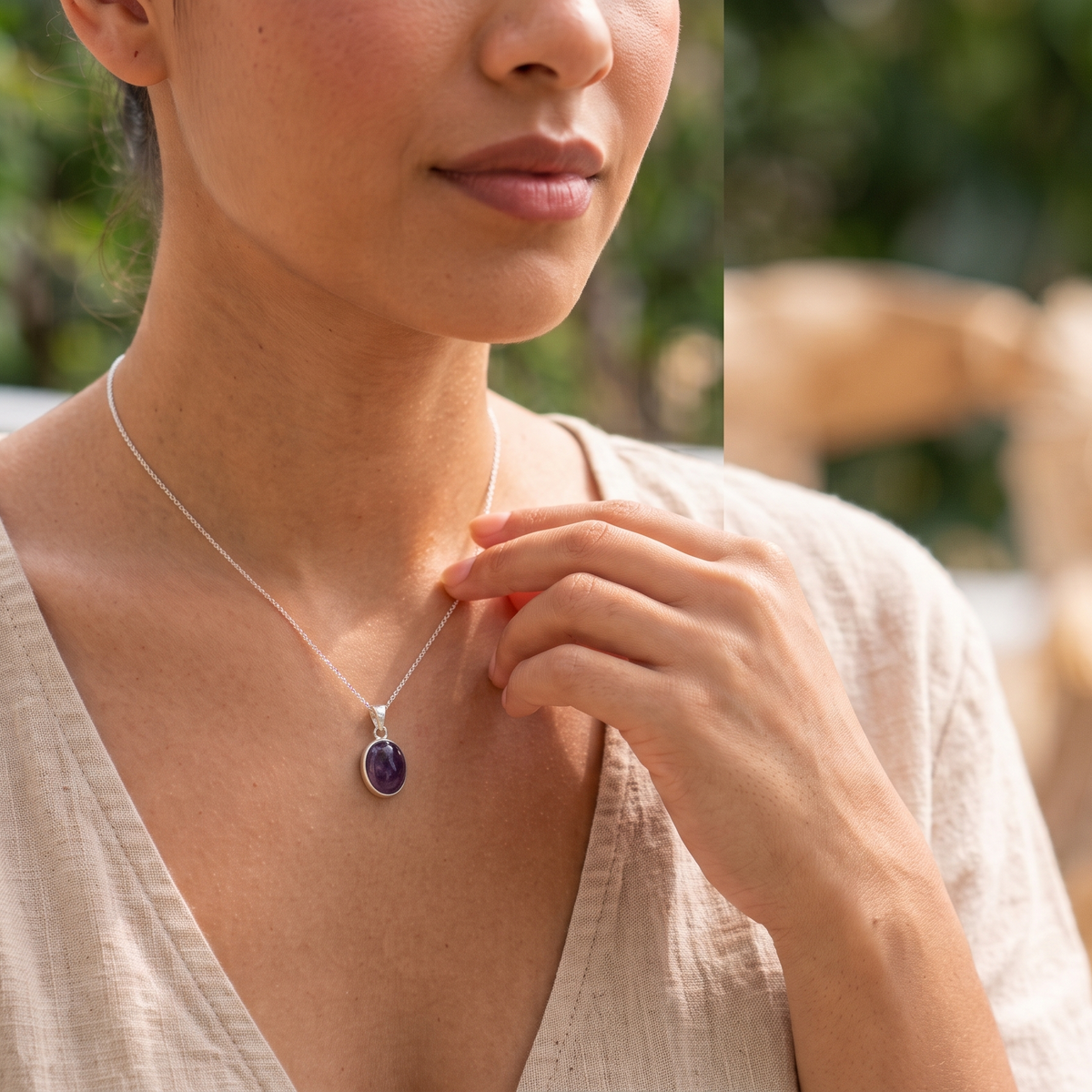 Real Amethyst Stone Pendant in silver