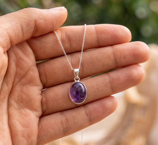 Real Amethyst Stone Pendant in silver