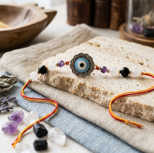 Evil eye Raksha Sutra Rakhi protection Bracelet with gemstones