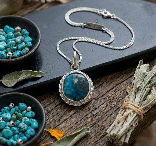 Turquoise Firoza Stone Pendant in silver