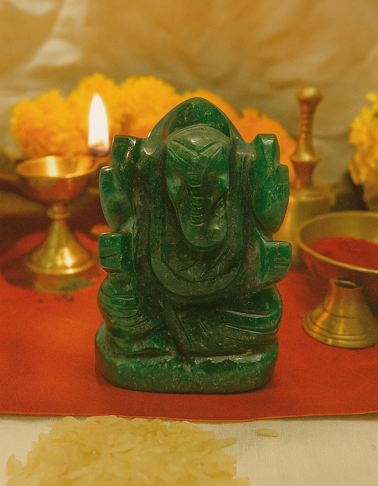green jade stone ganesh idol