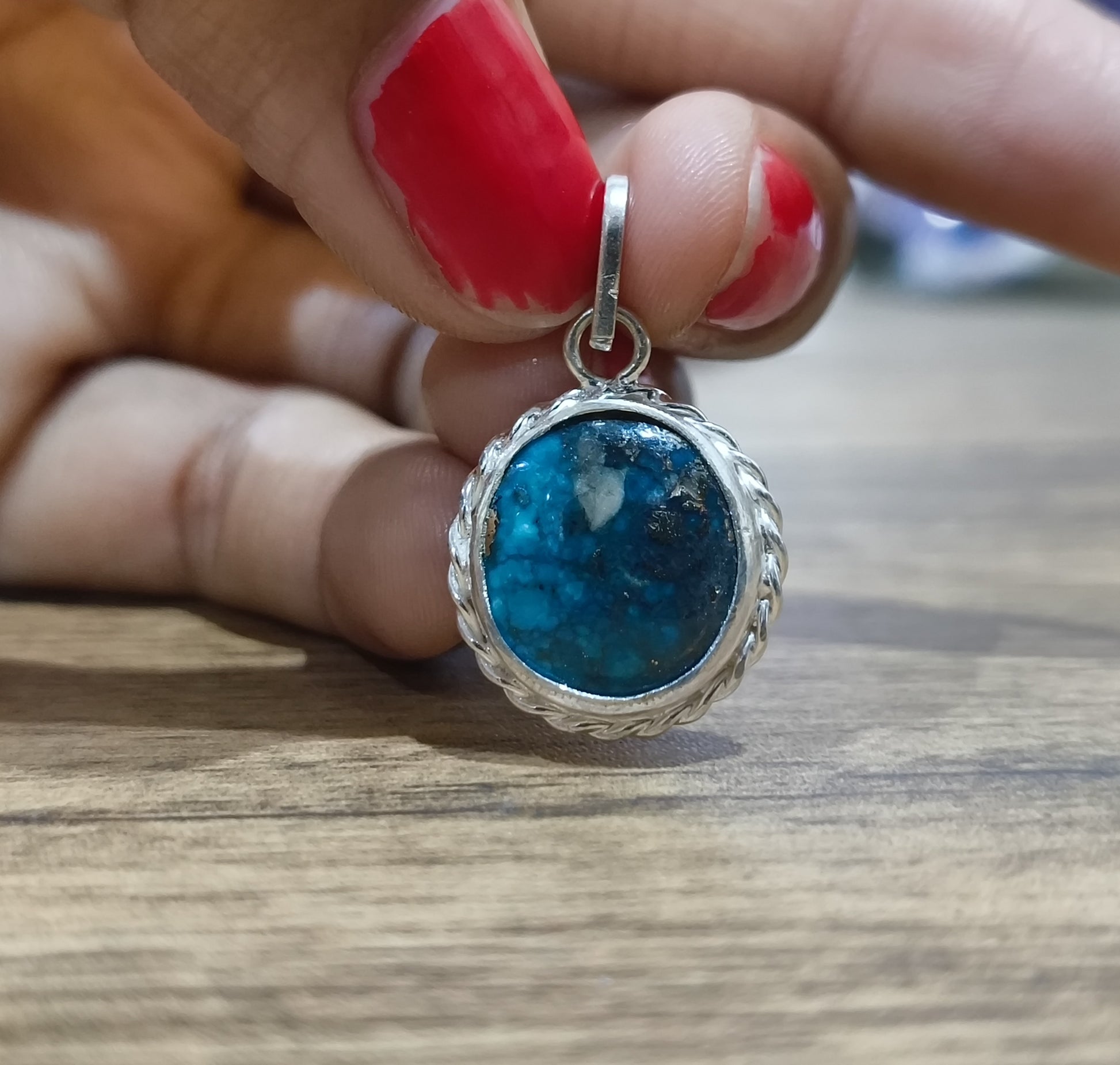 Turquoise Firoza Stone Pendant in silver