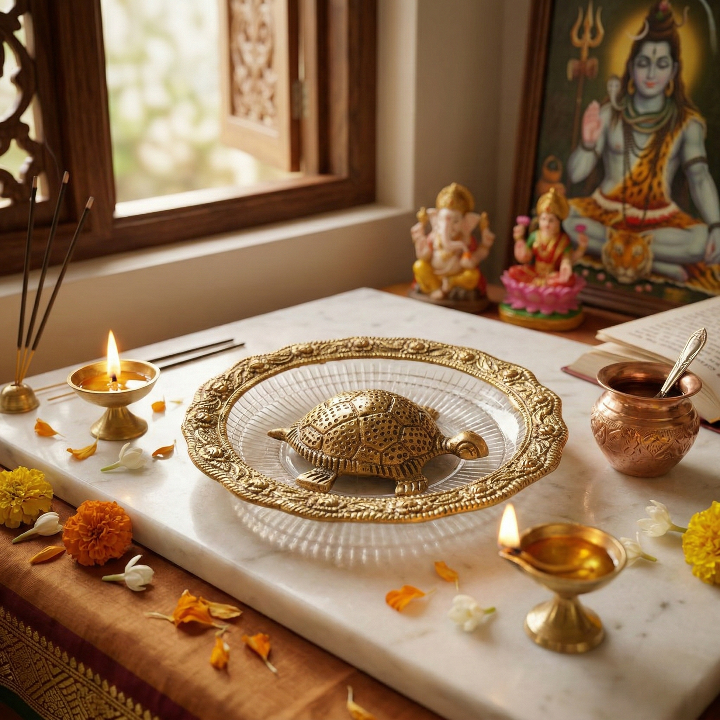 Golden Tortoise on glass plate Fengshui and Vastu