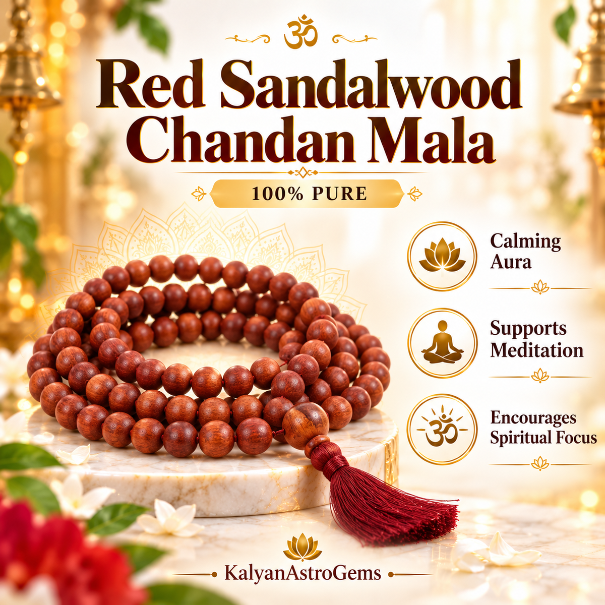 Red Sandalwood Chandan Mala benefits – meditation and spiritual focus | KalyanAstroGems