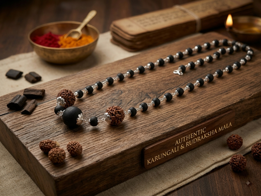 Karungali Rudraksha Mala combination german silver