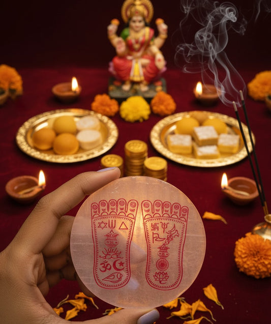 Shubh lakshmi charan paduka in selenite stone for prosperity & wealth