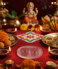 Shubh lakshmi charan paduka in selenite stone for prosperity & wealth