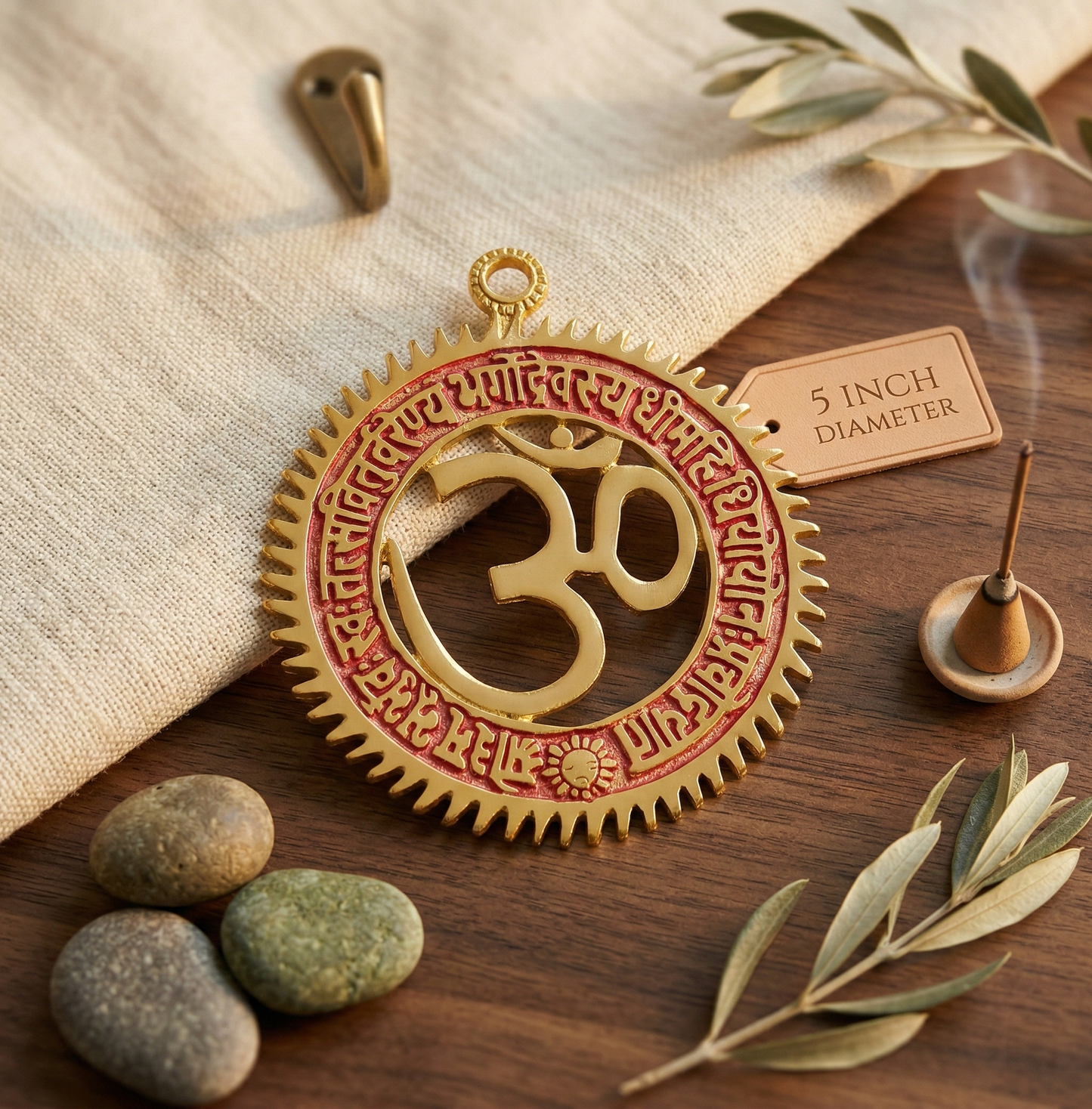 Om with Gayatri Mantra hanging brass
