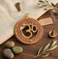 Om with Gayatri Mantra hanging brass