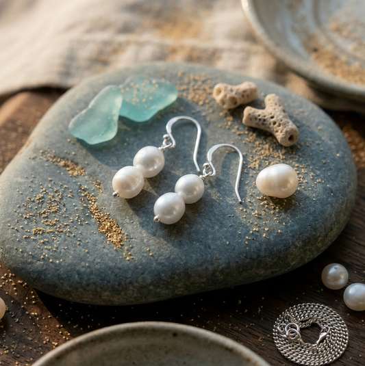 Real pearl Moti Earrings in silver