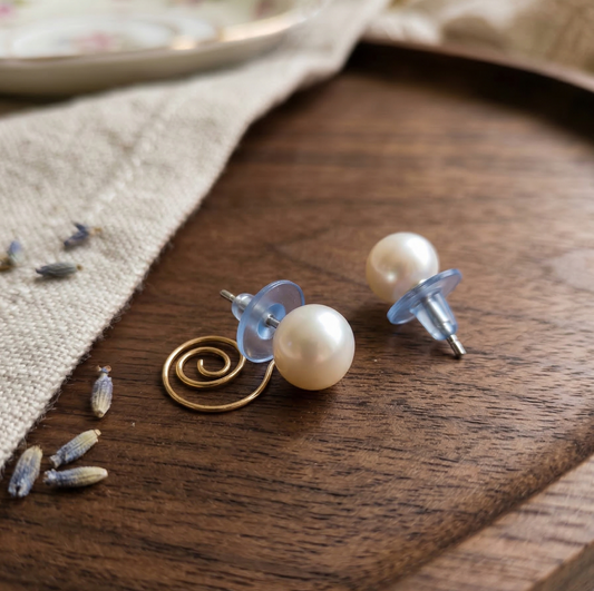 Real pearl Moti round Earrings Tops in silver