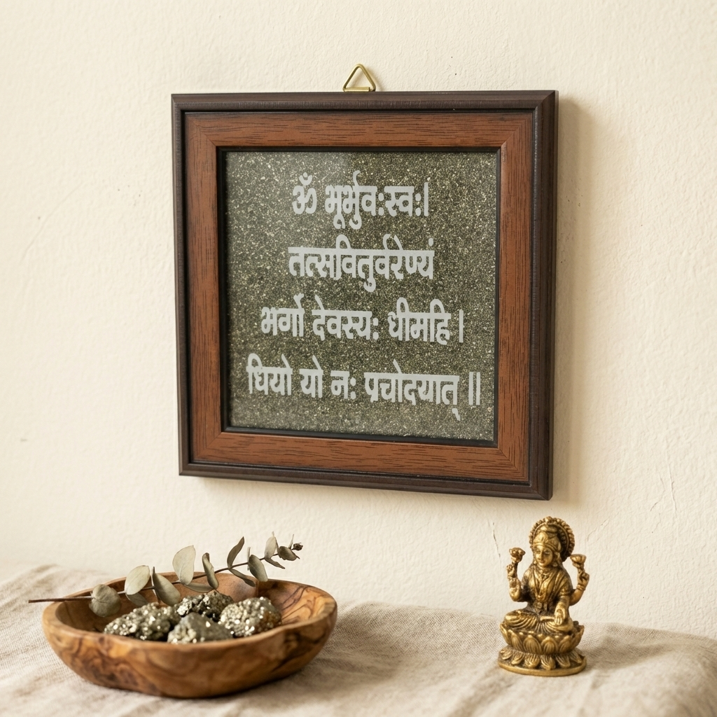 Pyrite mantra plate for prosperity