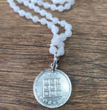 White Agate - Hakik Mala with Silver Shukra pendant