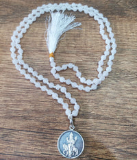 White Agate - Hakik Mala with Silver Shukra pendant - Kalyanastrogems