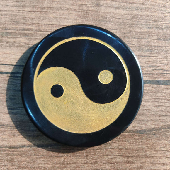 Black Agate Yin Yang plate coaster for good luck