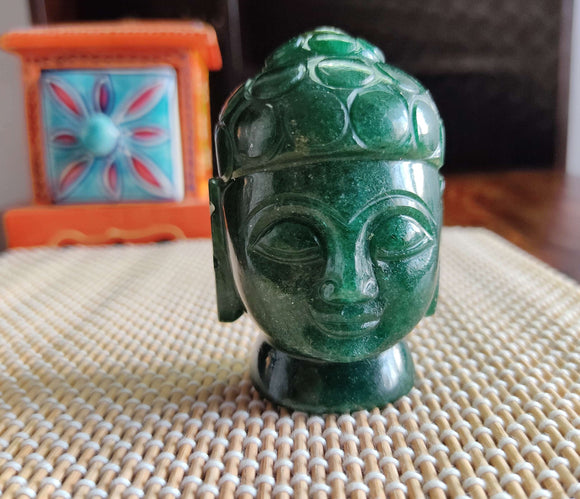 buddha head idol stone green jade