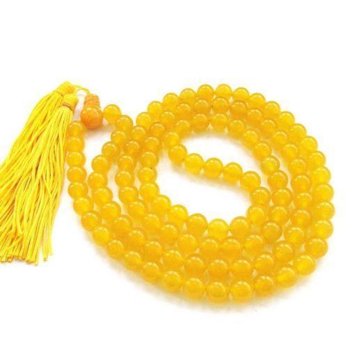 Yellow Hakik Agate mala for brihaspati dosh