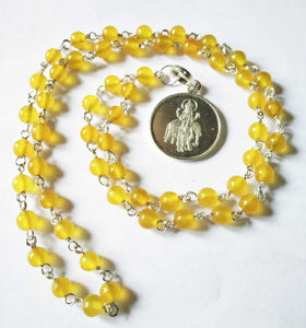 Yellow Agate - Hakik Mala with Silver Brihaspati pendant