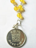 Yellow Agate  Hakik Mala with Silver Brihaspati pendant